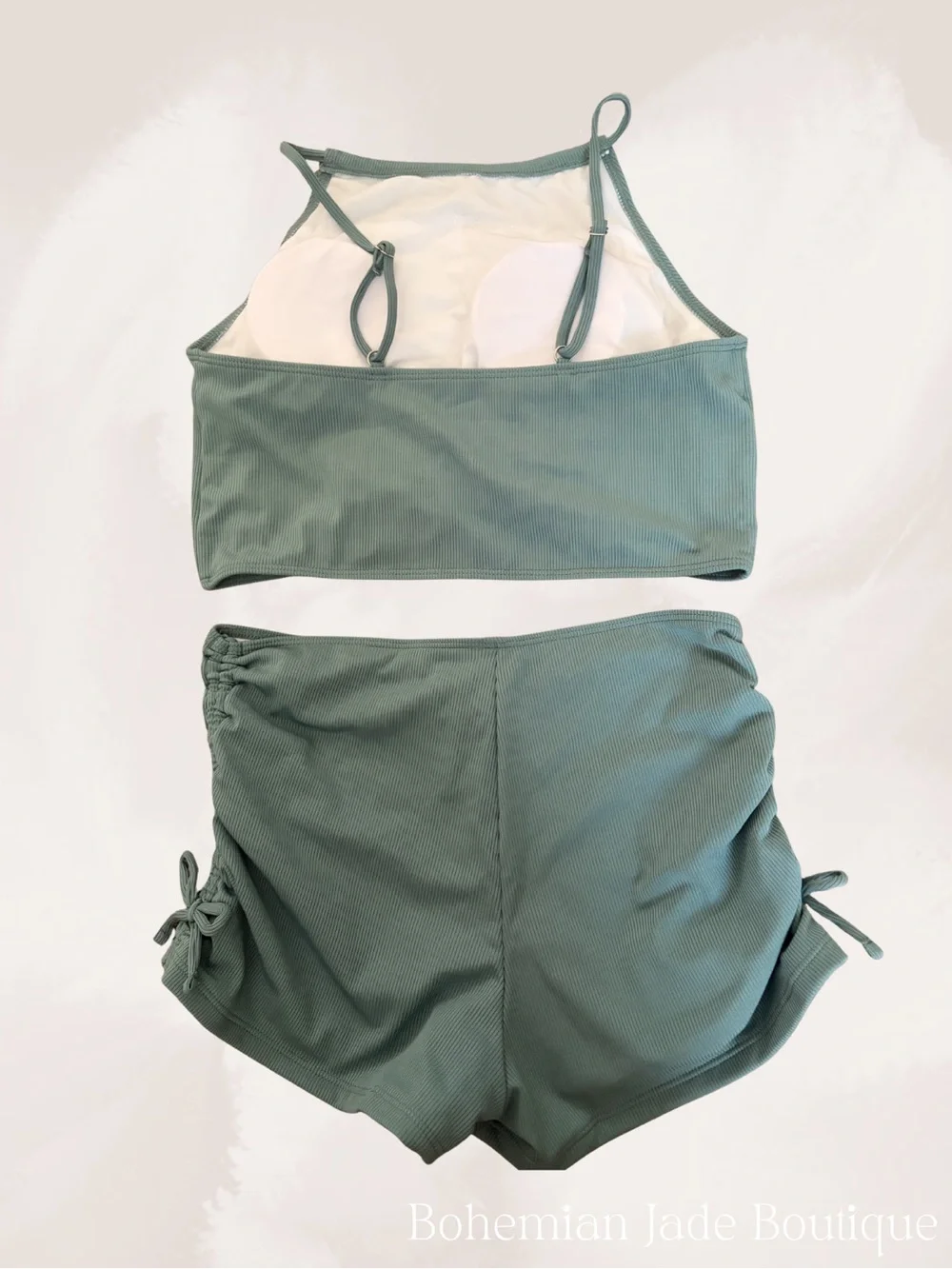 SHEIN Teen Swim Sage Green Ribbed Tankini Set Shorts 16Y NWT